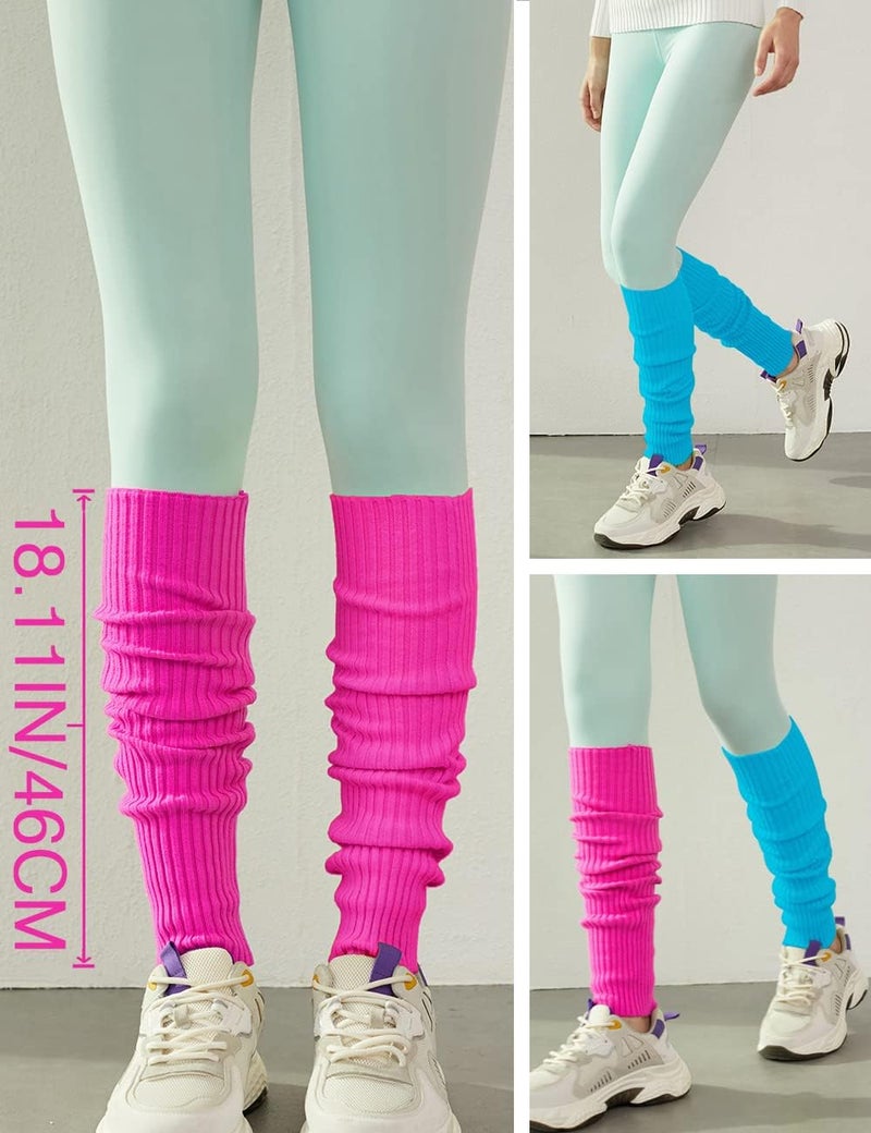 v28 Women Juniors Neon Ribbed Leg Warmers for 80s Eighty's Party Sports Yoga - Image 3